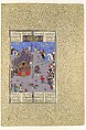 "Rustam Brings the Div King to Kai Kavus for Execution", Folio 127v from the Shahnama (Book of Kings) of Shah Tahmasp, Abu&#39;l Qasim Firdausi (Iranian, Paj ca. 940/41–1020 Tus), Opaque watercolor, ink, silver, and gold on paper