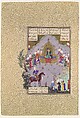 "Gushtasp Proves His Archery before Caesar," Folio 404r from the Shahnama (Book of Kings) of Shah Tahmasp, Abu&#39;l Qasim Firdausi (Iranian, Paj ca. 940/41–1020 Tus), Opaque watercolor, ink, silver, and gold on paper