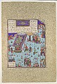 "Shangul Stirs the Khaqan's Council to War on Rustam", Folio 276v from the Shahnama (Book of Kings) of Shah Tahmasp, Abu&#39;l Qasim Firdausi (Iranian, Paj ca. 940/41–1020 Tus), Opaque watercolor, ink, silver, and gold on paper