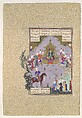 "Gushtasp Proves His Archery before Caesar," Folio 404r from the Shahnama (Book of Kings) of Shah Tahmasp, Abu&#39;l Qasim Firdausi (Iranian, Paj ca. 940/41–1020 Tus), Opaque watercolor, ink, silver, and gold on paper