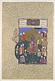 "Buzurjmihr Appears at Nushirvan's Fifth Assembly", Folio 622r from the Shahnama (Book of Kings) of Shah Tahmasp, Abu&#39;l Qasim Firdausi (Iranian, Paj ca. 940/41–1020 Tus), Opaque watercolor, ink, silver, and gold on paper
