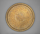 Tray, Brass; inlaid with silver and black compound