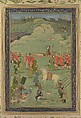 The Emperor Aurangzeb Carried on a Palanquin, Painting by Bhavanidas (active ca. 1700–1748), Opaque watercolor and gold on paper
