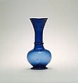 Bottle with a Globular Body, Glass, blue; free blown, folded foot, applied decoration