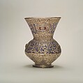 Mosque Lamp of Amir Ahmad al-Mihmandar, Glass, colorless with brown tinge; blown, folded foot, applied wick holder and handles, enameled and gilded