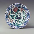 Dish Depicting Two Birds among Flowering Plants, Stonepaste; polychrome painted under transparent glaze