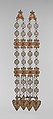Dorsal Plait Ornament, Silver; fire-gilded, with stamped and applied decoration, Persian silver coins, table-cut carnelians, loop-in-loop chains, bells, and cordiform pendants
