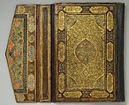 Qur'an Bookbinding Inset with Turquoise, Leather; stamped, painted, gilded, and inset with turquoise