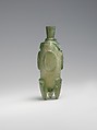 'Molar' flask, Glass, green; cast or blown, cut