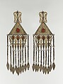 Temple Pendant, Silver; fire-gilded, carnelians, and engraved/punched openwork decoration