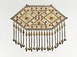 Pectoral Ornament, Silver, fire gilded, with openwork, stamping, decorative wire, pendants with applied decoration, wire chains with embossed pendants and bells, and table-cut carnelians