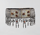 Woman's Belt, Silver, fire-gilded and chased, with decorative silver wire, applied decoration, pendants, and table-cut carnelians; mounted on leather