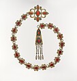 Ornamental Elements Assembled as a Belt, Silver; fire-gilded and chased, with openwork, wire links, pendants, table-cut carnelians, and glass and turquoise beads