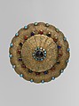 Collar Stud, Silver, with parcel-gilt stamping, embossing, glass stones, and turquoise beads