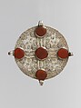 Pectoral Disc Ornament, Silver, chased, with applied and punched decoration, decorative wire, openwork, and table-cut carnelians