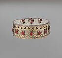 Crown, Silver, fire gilded and engraved/punched with openwork and beaded wire decoration and table cut carnelians.
