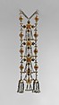 Dorsal Plait Ornament, Silver; fire-gilded with applied decoration, loop-in-loop chains, semispherical bells, table-cut carnelians, and faceted glass stones