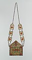 Qur'an Holder, Silver, fire gilded with openwork and stamped decoration, silver beads and table cut carnelians