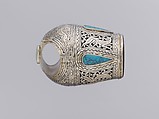 Ring, Silver; chased, with vegetal and animal motifs, openwork, and inset turquoises