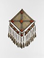 Pectoral Ornament, Silver, fire gilded and chased, with decorative wire, wire chains and embossed pendants, and table-cut carnelians