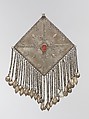 Pectoral Ornament, Silver; fire-gilded, with decorative wire, stamped beading, wire chains, bells, and table-cut carnelian