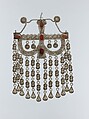 Pectoral Ornament (?), Silver, with applied decoration, twisted wire, connecting links and embossed pendants, and table-cut carnelians