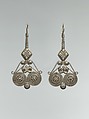 Earring, One of a Pair, Silver; fire-gilded with embossed and twisted wire decoration