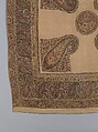 Shawl, Wool; plain weave, appliquéd with embroidered panels