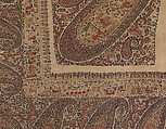 Shawl, Wool; plain weave, appliquéd with embroidered panels
