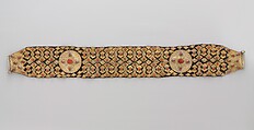 Crown, Silver; fire-gilded and chased with wire chains, table cut carnelians and turquoise beads; quilted cotton lining.