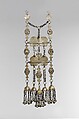 Dorsal Plait Ornament, Silver, fire gilded applique decoration, silver link chains and semi-spherical and spherical bells.