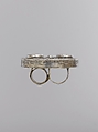 Two-Finger Ring, Silver, fire-gilded, with stamped beading, silver shot, decorative wire, and glass inlays backed with fabric, lacquer, or paper