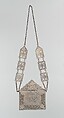 Qur'an Holder, Silver, fire gilded with openwork and stamped decoration, silver beads and table cut carnelians