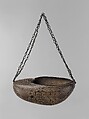 Begging Bowl (Kashkul), Coco-de-mer shell; carved, metal chain