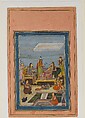 "Princess Entertaining a Visitor on the Balcony", Folio from the Davis Album, Ink, opaque watercolor, and gold on paper