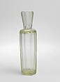 Faceted Bottle, Glass, greenish; blown and cut