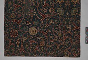 Blue-ground Carpet Fragment with Scrolling Floral Vines, Cotton (warp), wool (weft and pile); asymmetrically knotted pile