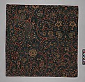 Blue-ground Carpet Fragment with Scrolling Floral Vines, Cotton (warp), wool (weft and pile); asymmetrically knotted pile