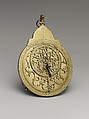 Planispheric Astrolabe, Muhammad Zaman al-Munajjim al-Asturlabi (Iranian, active 1643–1689), Brass and steel; cast and hammered, pierced and engraved