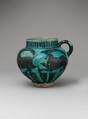 Cup with Running Ibexes, Stonepaste; incised decoration through black slip ground under turquoise glaze (