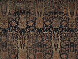Carpet with Repeating Tree Design, Cotton (warp and weft), wool (pile); asymmetrically knotted pile