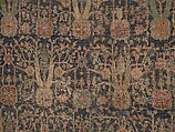 Carpet with Repeating Tree Design, Cotton (warp and weft), wool (pile); asymmetrically knotted pile