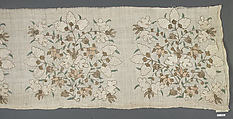 Textile Fragment, Linen, silk, metal wrapped thread; plain weave, embroidered