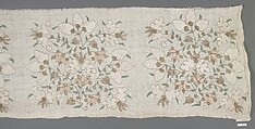 Textile Fragment, Linen, silk, metal wrapped thread; plain weave, embroidered