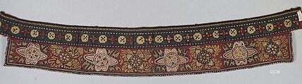 Headdress, Silk on linen; embroidered