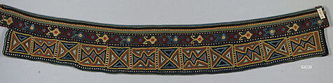 Headdress, Silk on linen; embroidered