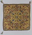 Square, Silk, gold wrapped thread; embroidered