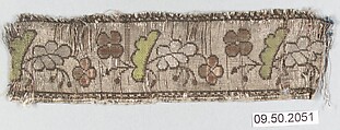 Band, Silk, metal wrapped thread, and linen (?); plain weave, brocaded