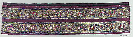 Textile Fragment, Silk and metal wrapped thread; satin weave, brocaded (kincob)