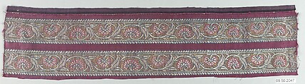 Textile Fragment, Silk and metal wrapped thread; satin weave, brocaded (kincob)